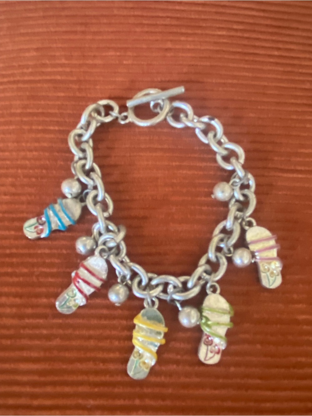 Vintage Silver Charm Bracelet with Multicolor Flip-Flop Charms